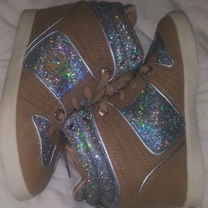 Baby Phat Tan/Sparkly High Top Sneakers Size 8